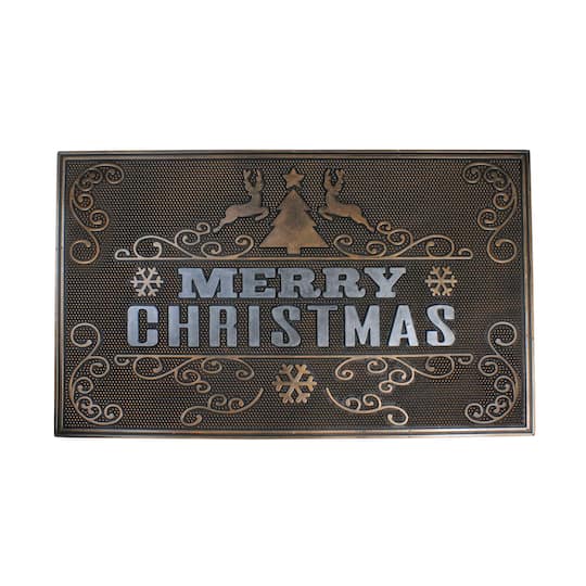 Gold &#x26; Silver Reindeer Merry Christmas Doormat